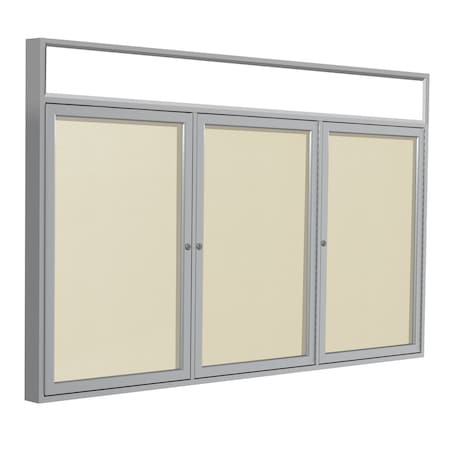 Ghent Enclosed Bulletin Board, 3 Door, Vinyl, Hdlnr Frame, 3 ft H x 6 ft W, Ivory PAVX8-185